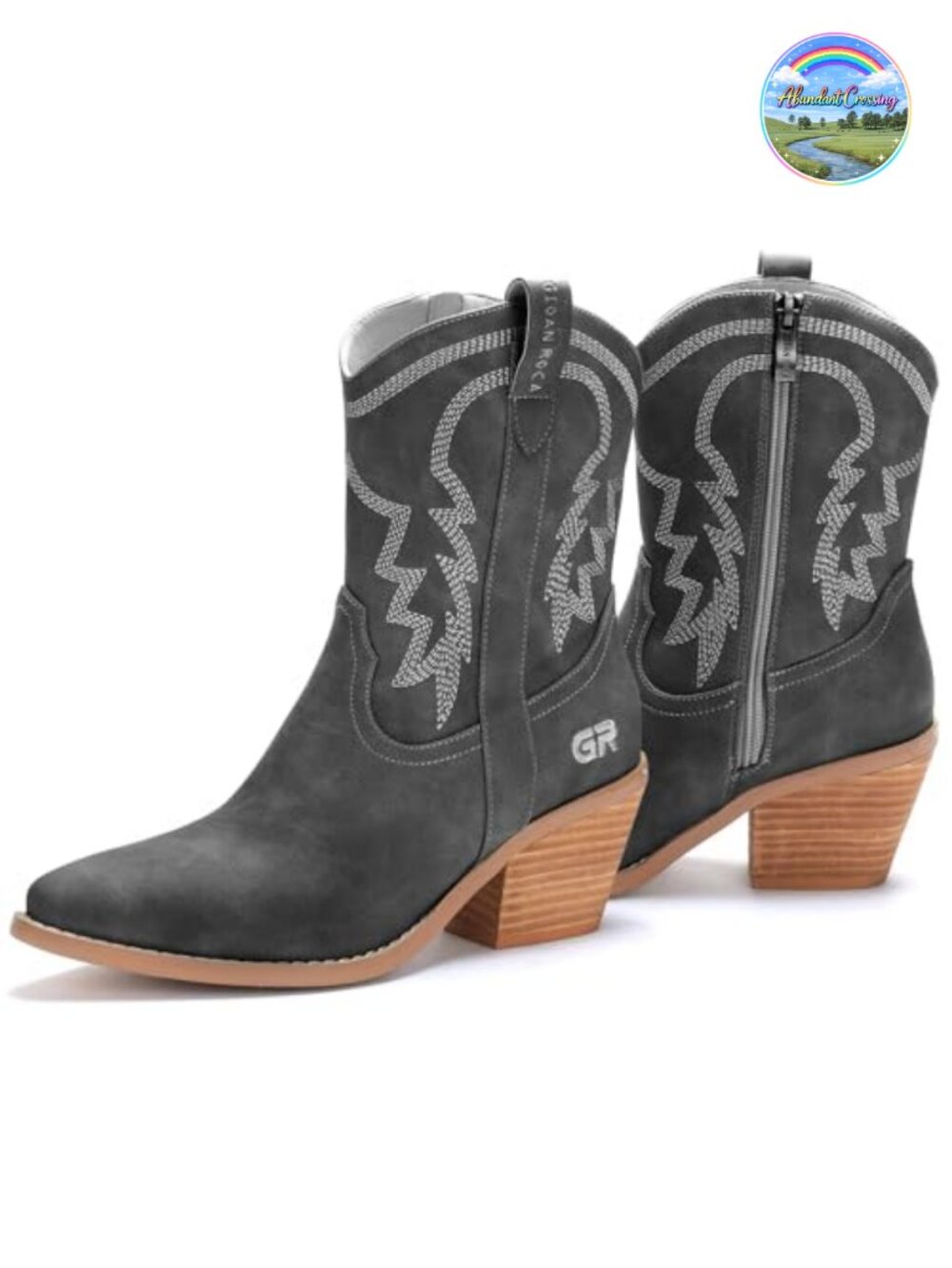 Women's Western Cowgirl Ankle Boots Pointed Toe Embroidered Vegan Leather Slip